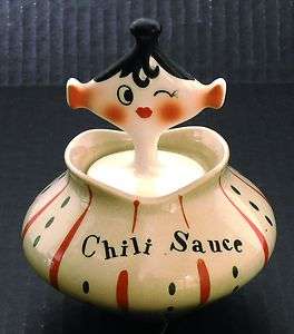1950s Holt Howard Pixieware Chili Sauce Jar with Spoon  