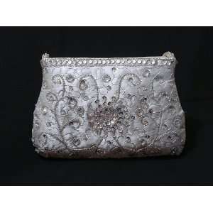   Silver Swirls   Beaded and Sequined Evening Purse 