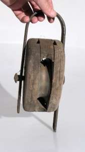 ANTIQUE SHIPS PULLEY BLOCK OLD WOOD, BRASS AND METAL  