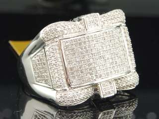   WHITE GOLD WHITE DIAMOND PINKY RING PAVE SQUARED BIG LOOK BAND  