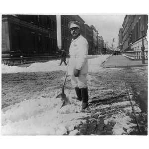    c1896,New York City Street cleaner shoveling snow