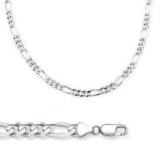  Mens 14k White Gold 2.2mm Figaro Chain Necklace, 20 