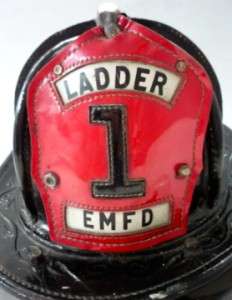 CAIRNS FIRE HELMET MODEL 5A NEW YORKER EMFD LADDER 1 DEPARTMENT BLACK 