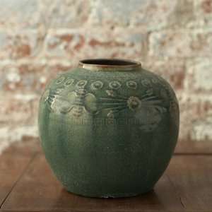  Tozai Home Round Earthenware Turquoise Jar