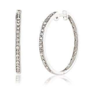   Round Diamond (SI Clarity,G H Color) Hoop Earrings in 14k White Gold
