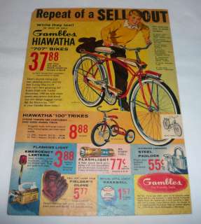 1960 Gambles HIAWATHA bicycle ad page  
