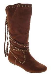 Not Rated NEW Embellished Metal Shop Womens Mid Calf Boots Brown Faux 