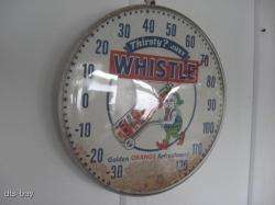   VINTAGE ROUND WHISTLE SODA POP ADVERTISING THERMOMETER SIGN  