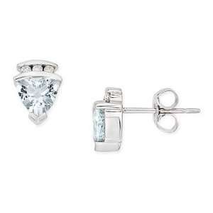   Diamond 14K White Gold Semi Bezel Set Trillion Cut Earrings: Jewelry
