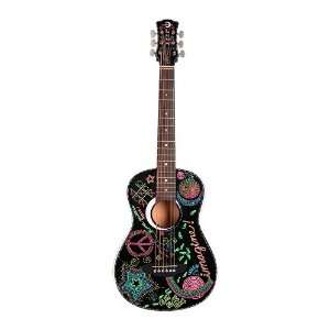  Luna Aurora Imagine Mini Acoustic Guitar, Black Musical 