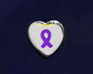 RELAY FOR LIFE CANCER LAPEL PIN PURPLE RIBBON HEART TIE  
