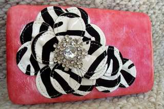New Black/White Zebra Flower Thick Flat Wallet  Hot pink  