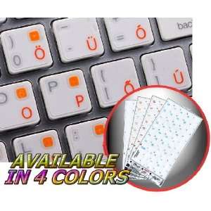 APPLE HUNGARIAN KEYBOARD STICKER WITH ORANGE LETTERING TRANSPARENT 