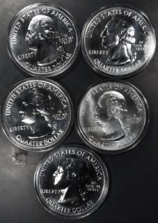 2010 AMERICA THE BEAUTIFUL 5oz SILVER QUARTERS 5 COIN SET ATB IN 