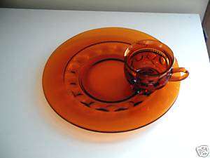 Amber Brown Glass Lucheon Plate Cup Oval Bubble Pattern  