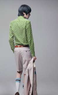 New mens white polka dot casual shirts Punk style long sleeve shirts 