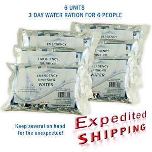 EMERGENCY DRINKING WATER RATIONS ~6 UNIT 3DAY SUPPLY FOR 6PEOPLE 5YR 