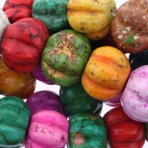 Stabalize Dyed Multicolor Turquoise Magnesite  Pumpkin Carved   19mm 