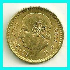 MEXICO   1906 , 10 PESOS GOLD COIN. A.UNC !!!  