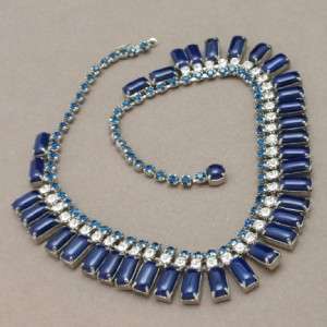 Cleopatra Necklace Vintage Blue Cabs and Rhinestones  
