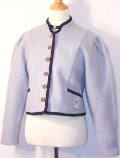 BLUE BOILED WOOL Fitted German Women SWEATER Jacket 8 S  