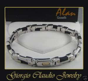 Men´s bracelet ALAN silver & rubber and 18 kt. gold  