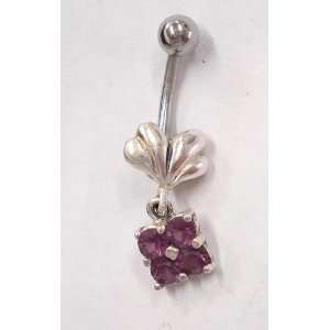    Four Purple Gems Encrusted Silver Belly Ring 