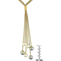   Yellow Gold Multi strand Pearl Drop Necklace (9 10 mm)  Overstock