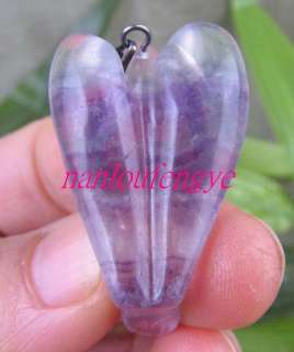 Rare Fluorite Crystal Carved Angel Amulet Jewelry Pendant 09  