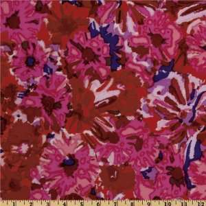  44 Wide Silk Crepe De Chine Pixel Flowers Pink/Red 