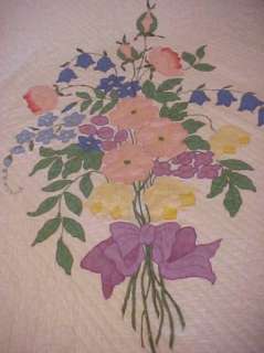 Vint Appliqued Quilt w/ Bouquet Pastel Flowers from Kit  