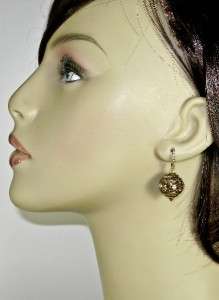   Genuine Diamond 14k Gold/Sterling Ornament Dangle Earrings 14g  