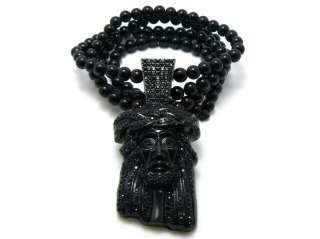   Out Black Rhinestone Paved Jesus Pendant w/ Ball Chain Necklace Black