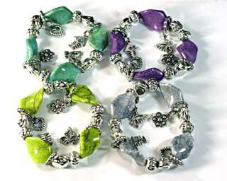   4pc Mixed Stretch Twist Beads Dangle Bangle Bracelet Fashion Jewelry