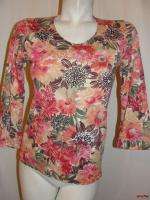   IN THE CITY Colorful Floral 3/4 Sleeve Shirt Top Size M Medium  