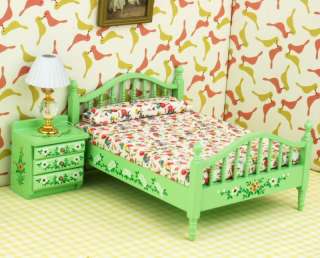 Dollhouse Bedroom Furniture Vintage Mattrest Flowe Bed  