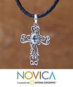 Sterling silver Balinese Cross Topaz Necklace (Indonesia 