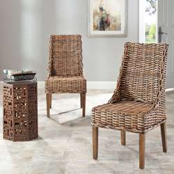   Indoor Wicker Brown Sloping Arm Chairs (Set of 2)  