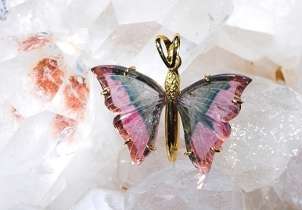 Beautiful pink, blue and gold butterfly necklace pendant