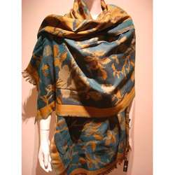 Selection Privee Berta Turquoise Wool Floral Shawl  