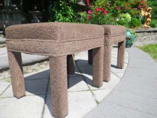 PAIR MID CENTURY MODERN BROWN STOOL/BENCH UPHOLSTERED  
