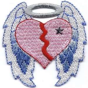   Heart w/Wings & Halo   Embroidered Iron On Applique 