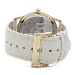 Dolce & Gabbana Womens Gloria White Crystal Light Beige Leather Watch 