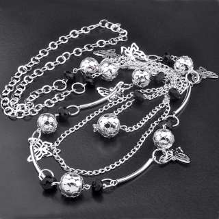 Fashion Silver tone Party Necklace, Butterfly Beads Balls 3 Strands 