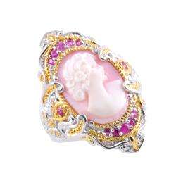 Michael Valitutti Two tone Shell Cameo and Pink Sapphire Ring 