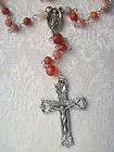Orange & Cream Crab Fire Agate & Carnelian Gemstones, Pewter Rosary 