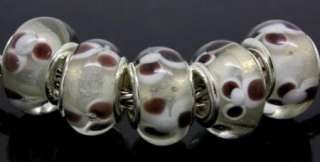 5pcs silver plated Glass Beads Fit Bracelet Charm LS73  