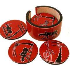 Set of 6 Handmade Red Soapstone Coasters (Kenya)  