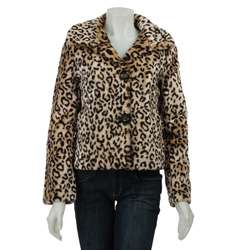 Coffee Shop Womens Leopard Print Faux Fur Coat  Overstock