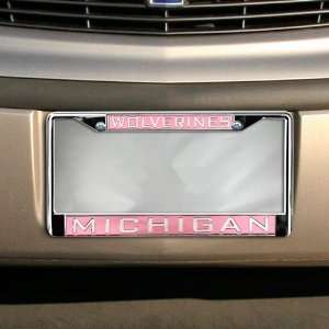  Michigan Wolverines Ladies Pink Silver Chrome License 